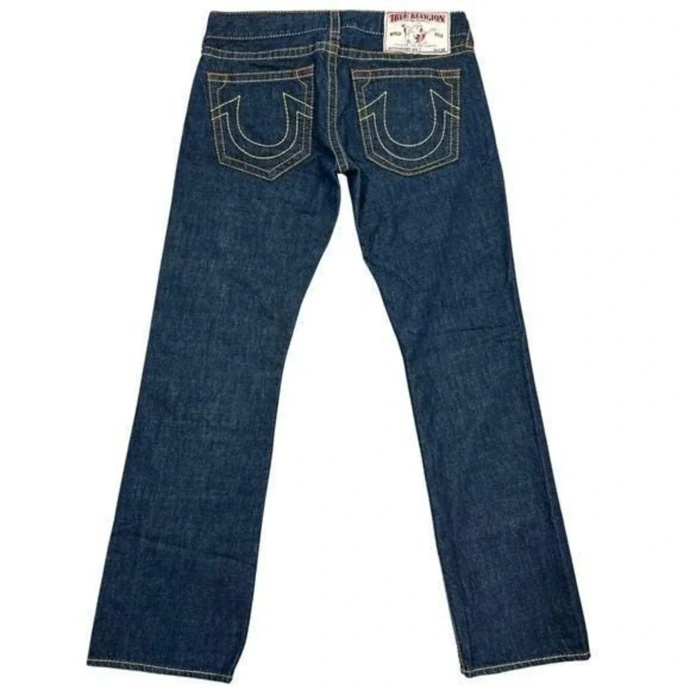VTG True Religion Bobby Big T Straight Leg Jeans 34 Dark Wash USA Y2K Streetwear